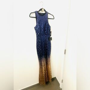 Sequin Navy and Gold Formal Dress - Gown - Long